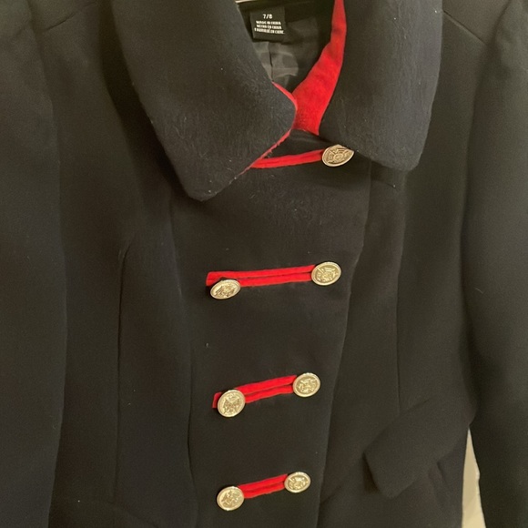 ROTHSCHILD Coat Navy Red Double Breasted Gold Buttons Pockets Lined EC! Sz 7/8 - Picture 9 of 13
